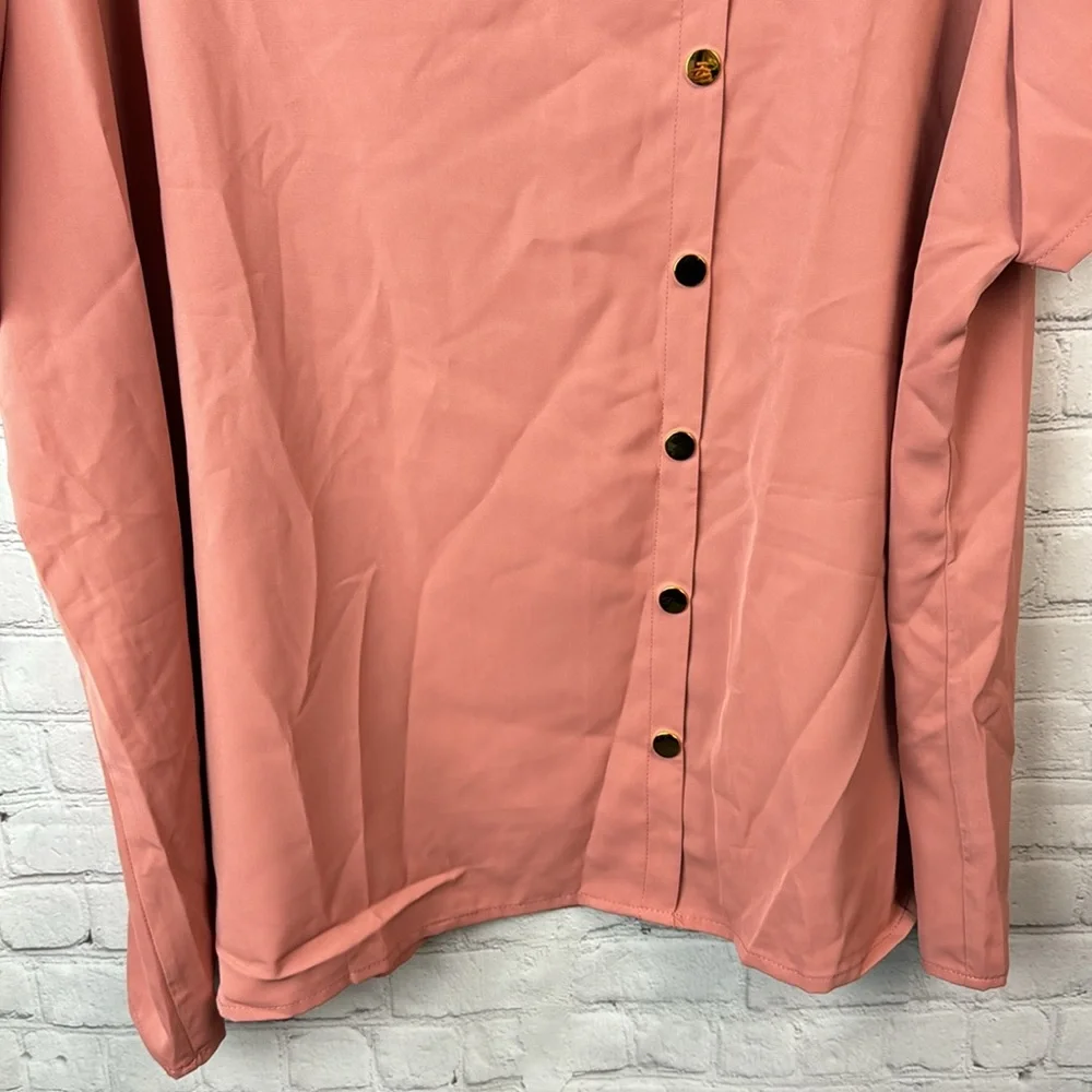 BloomChic Pink Asymmetrical Collar Button Detail Blouse Plus Size 3X - Picture 5 of 6